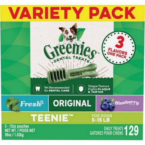 Greenies, Greenies 3-Flavor Variety Pack Dog Dental Treat, Teenie,  36 Ounces, 129 Count