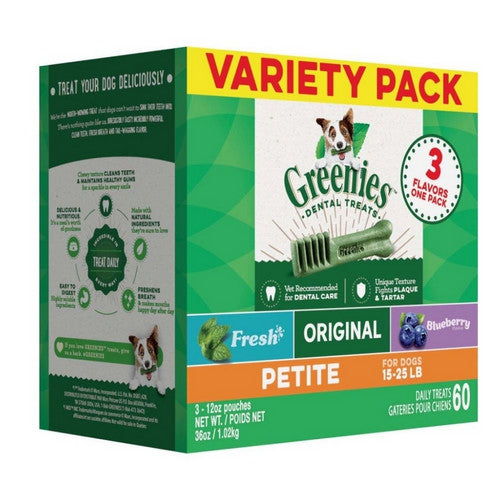 Greenies, Greenies 3-Flavor Variety Pack Dog Dental Treat, Petite,  36 Ounces, 60 Count