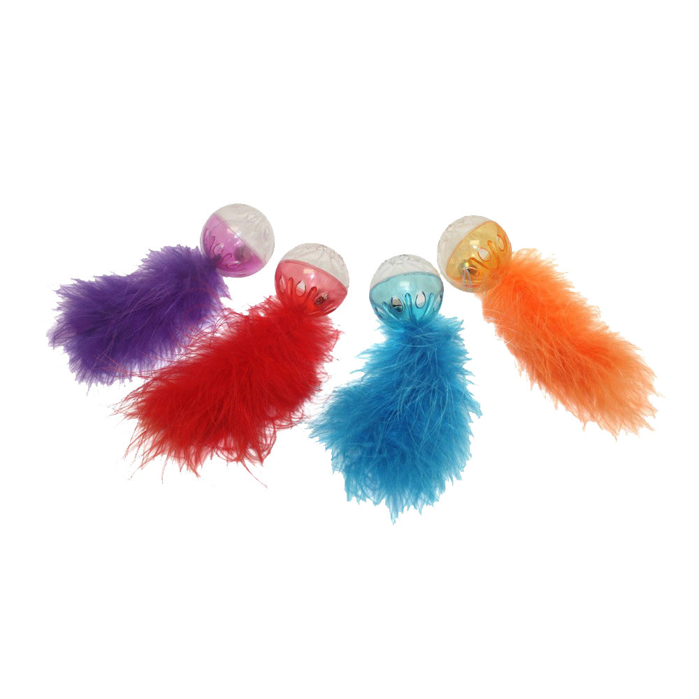 Multipet, Multipet Lattice Ball with Feather Cat Toy, 1 Each / 5 Inches, Assorted