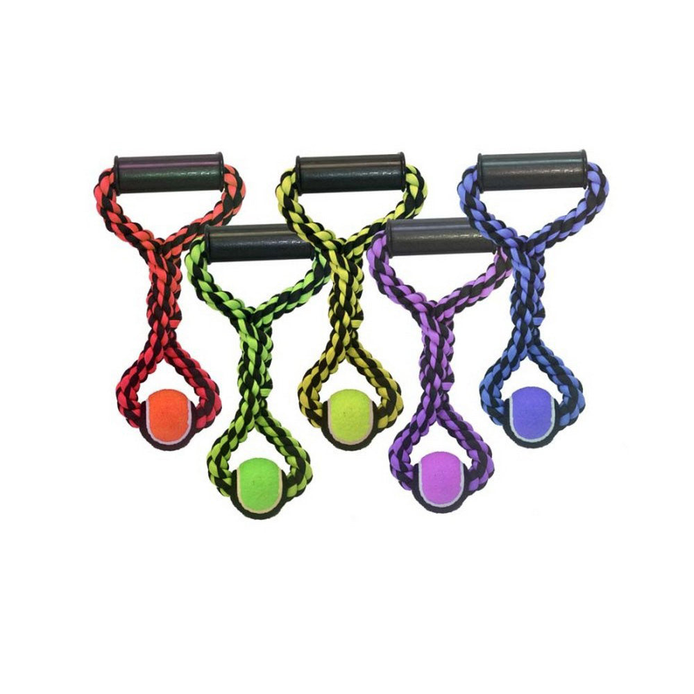 Multipet, Multipet Nuts for Knots Rope Tug Dog Toy With Tennis Ball, Assorted,  14 Inches, Small