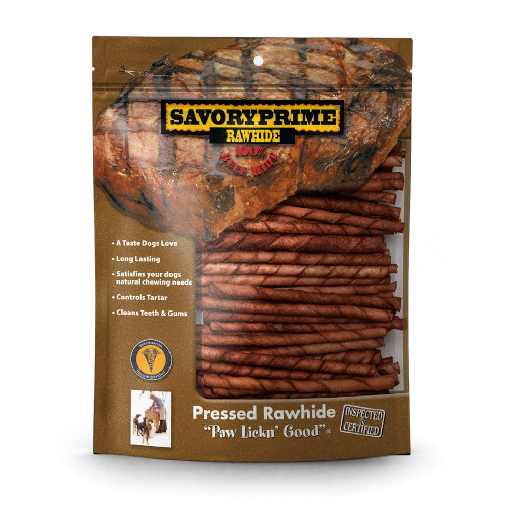 Savory Prime, Savory Prime Pressed Rawhide Twist Sticks, Beef,  5 Inches, 100 Pack
