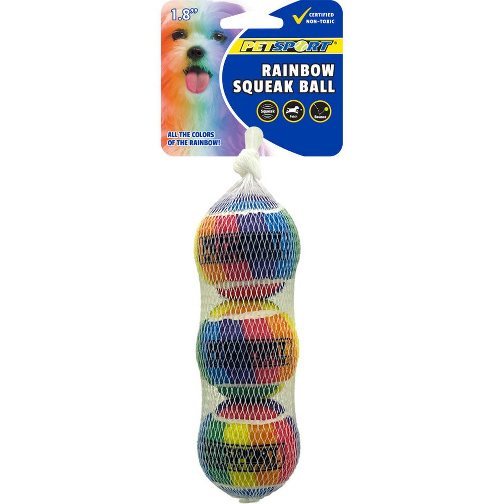 Petsport USA, Petsport USA Rainbow Squeak Ball Dog Toy, 1.8 Inches, 3 Pack