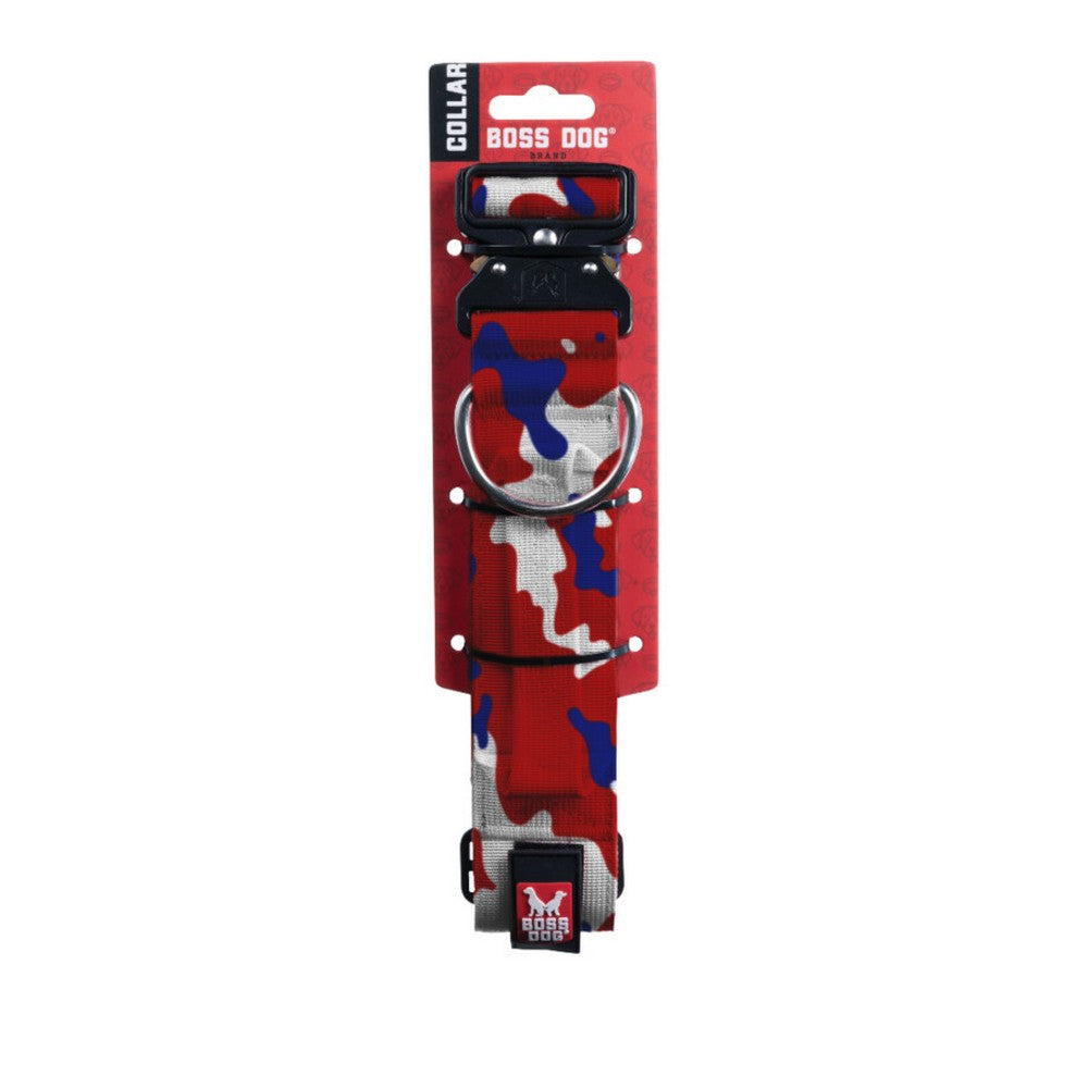 Boss Dog, Boss Dog Tactical Adjustable Dog Collar, Red, White, & Blue,  Medium, 15-18Inches