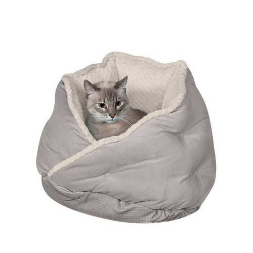 Fur Haven Pet Products, Fur Haven Pet Products Minky Faux Fur & Velvet Tufted Hug Bed, 1 Each / Small, Silver Gray