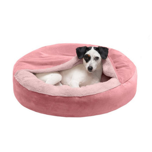 Fur Haven Pet Products, Fur Haven Pet Products Wave Fur & Velvet Hooded Donut Pet Bed, Rose Pink,  1 Each / Small
