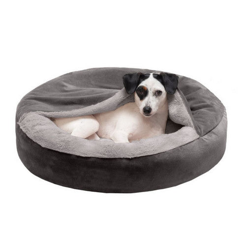Fur Haven Pet Products, Fur Haven Pet Products Wave Fur & Velvet Hooded Donut Pet Bed, Dark Gray,  1 Each / Small