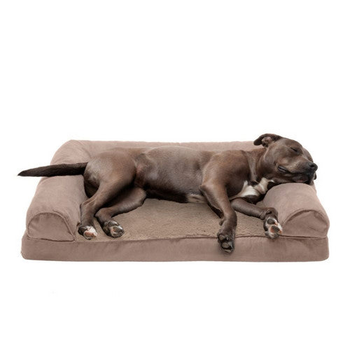 Fur Haven Pet Products, Fur Haven Pet Products Plush & Suede Sofa Orthopedic Pet Bed, Almondine,  Large