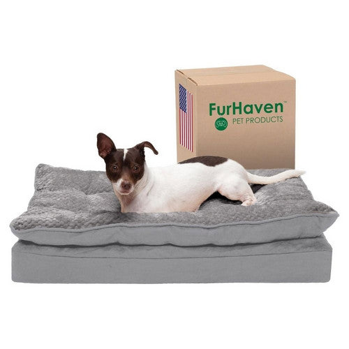 Fur Haven Pet Products, Fur Haven Pet Products Minky Faux Fur & Suede Pillow-Top Pet Bed, 1 Each / Medium, Titanium Gray