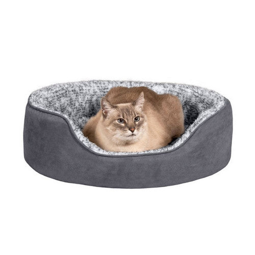 Fur Haven Pet Products, Fur Haven Pet Products Two-Tone Faux Fur & Suede Oval Lounger Pet Bed, 1 Each / Small, Stone Gray