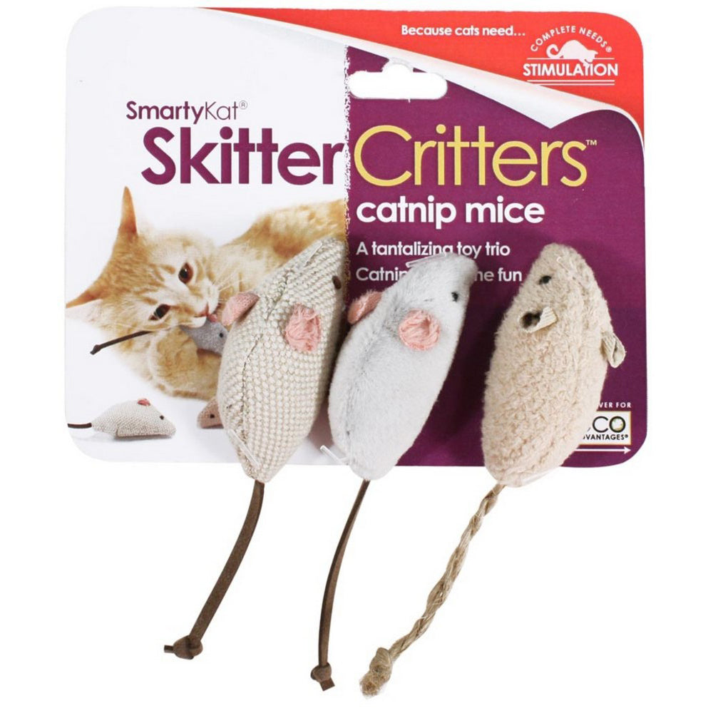 SmartyKat Skitter Critters Mice Catnip Toy Grey, Tan,  3 Pack by SmartyKat