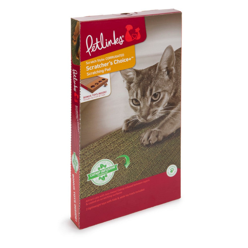 Petlinks Scratcher's Choice+ Corrugate Cat Scratcher with Infused Catnip and Toy 1 Each / Brown by Petlinks