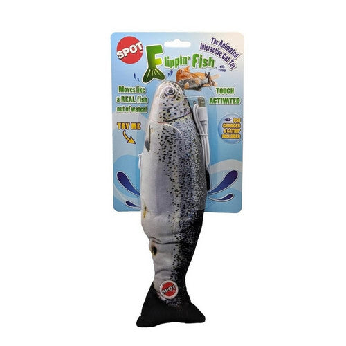 Spot, Spot Flippin' Fish Cat Toy, 1 Each / 11.5 Inches / Grey,Blue,Tan