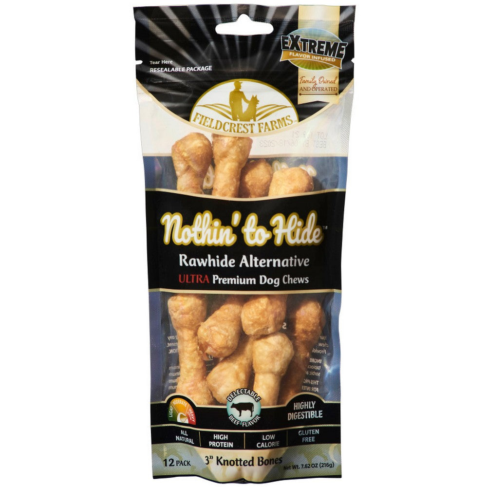 Fieldcrest Farms, Nothin' To Hide Ultra Knotted Bone Dog Treat Beef, Beef,  3 Inches, 12 Pack