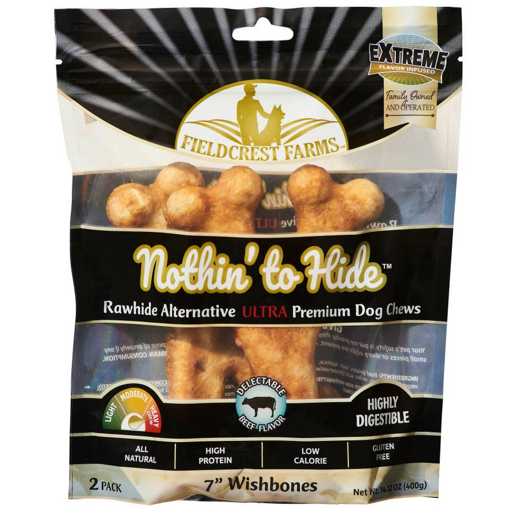 Fieldcrest Farms Nothin' To Hide Ultra Wishbone Dog Treat Beef,  7 Inches, 2 Pack by Fieldcrest Farms