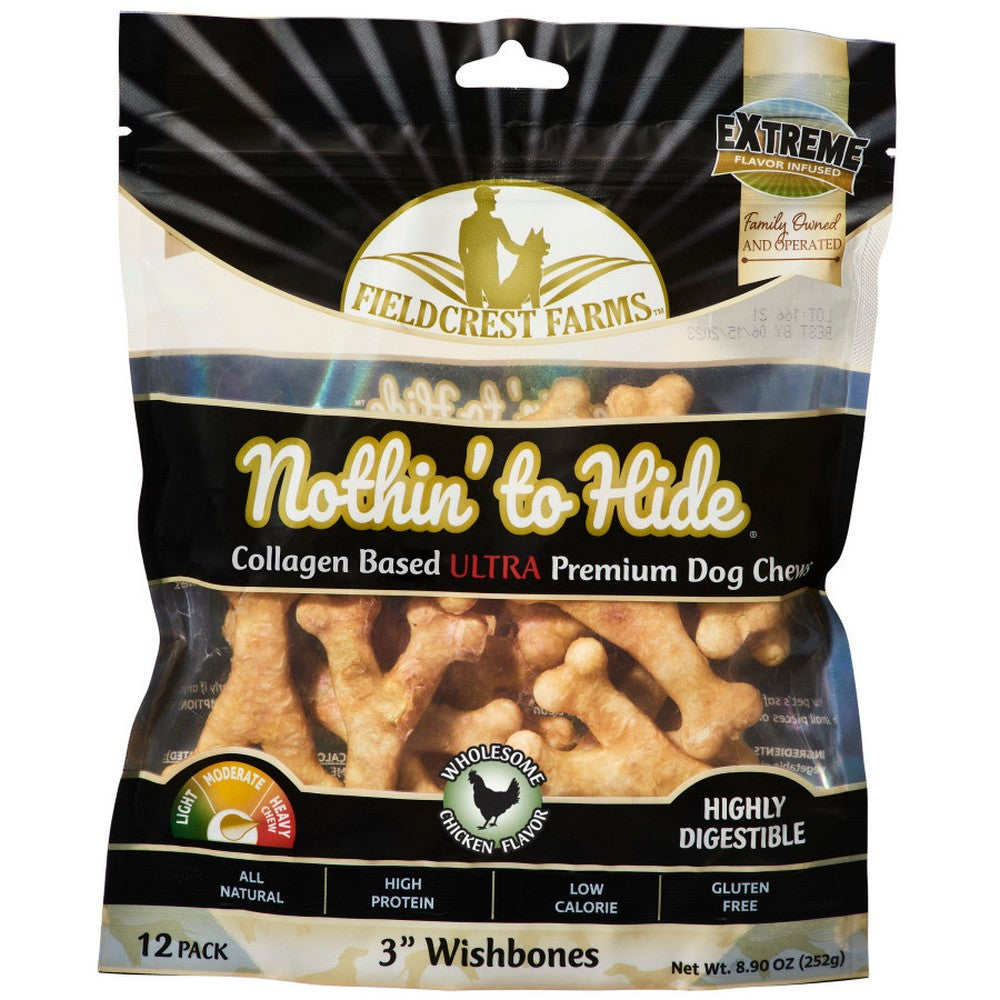 Fieldcrest Farms Nothin' To Hide Ultra Wishbone Dog Treat Chicken,  3 Inches, 12 Pack by Fieldcrest Farms