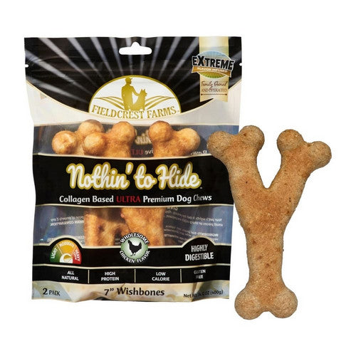 Fieldcrest Farms, Fieldcrest Farms Nothin' To Hide Ultra Wishbone Dog Treat, Chicken,  7 Inches, 2 Pack