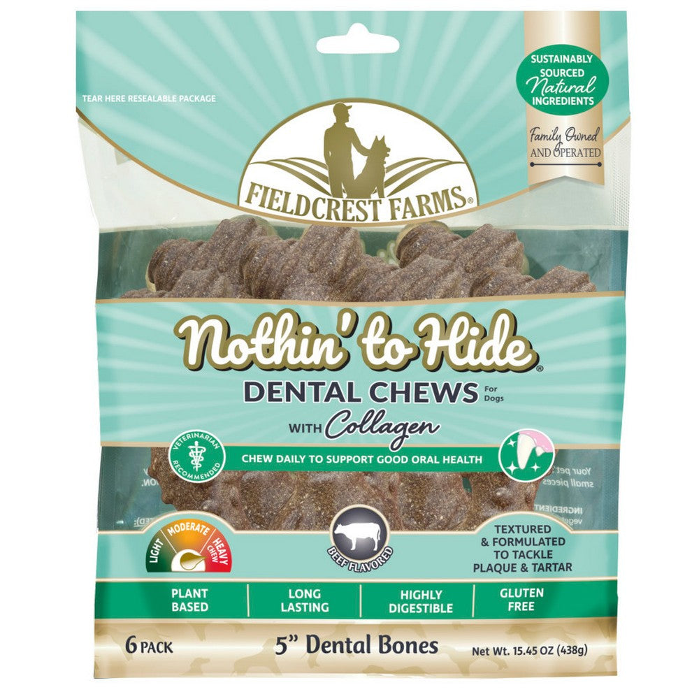 Fieldcrest Farms Nothin' to Hide Dental Bone Collagen Dog Chew Beef,  5 Inches, 6 Pack by Fieldcrest Farms