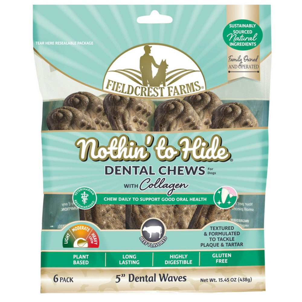 Fieldcrest Farms Nothin' to Hide Dental Wave Collagen Dog Chew Beef,  5 Inches, 6 Pack by Fieldcrest Farms