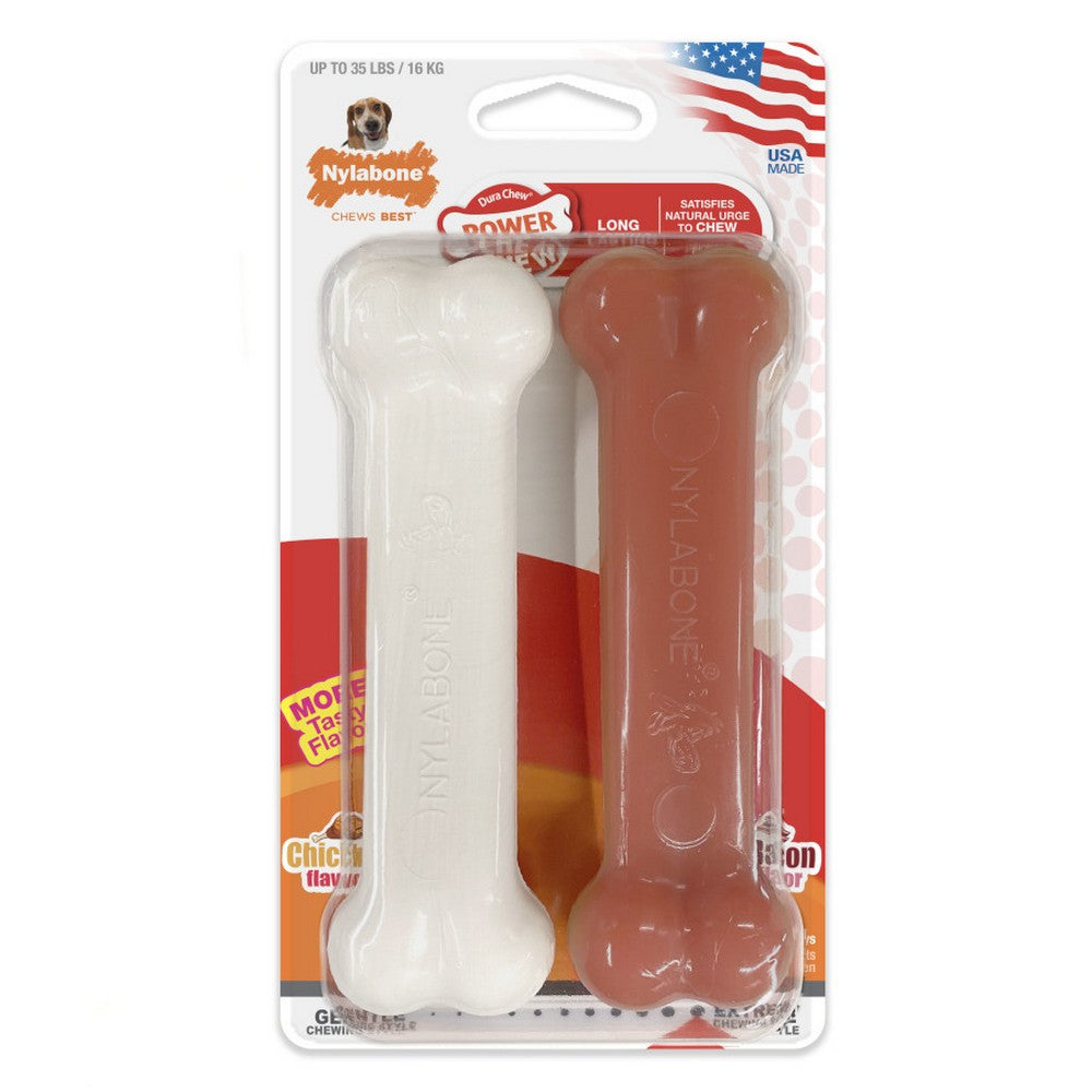 Nylabone, Nylabone Power Chew Bacon & Chicken Durable Dog Chew Toy Pack, Bacon & Chicken,  Medium/Wolf - Up To 35 Lbs. (2 Count)