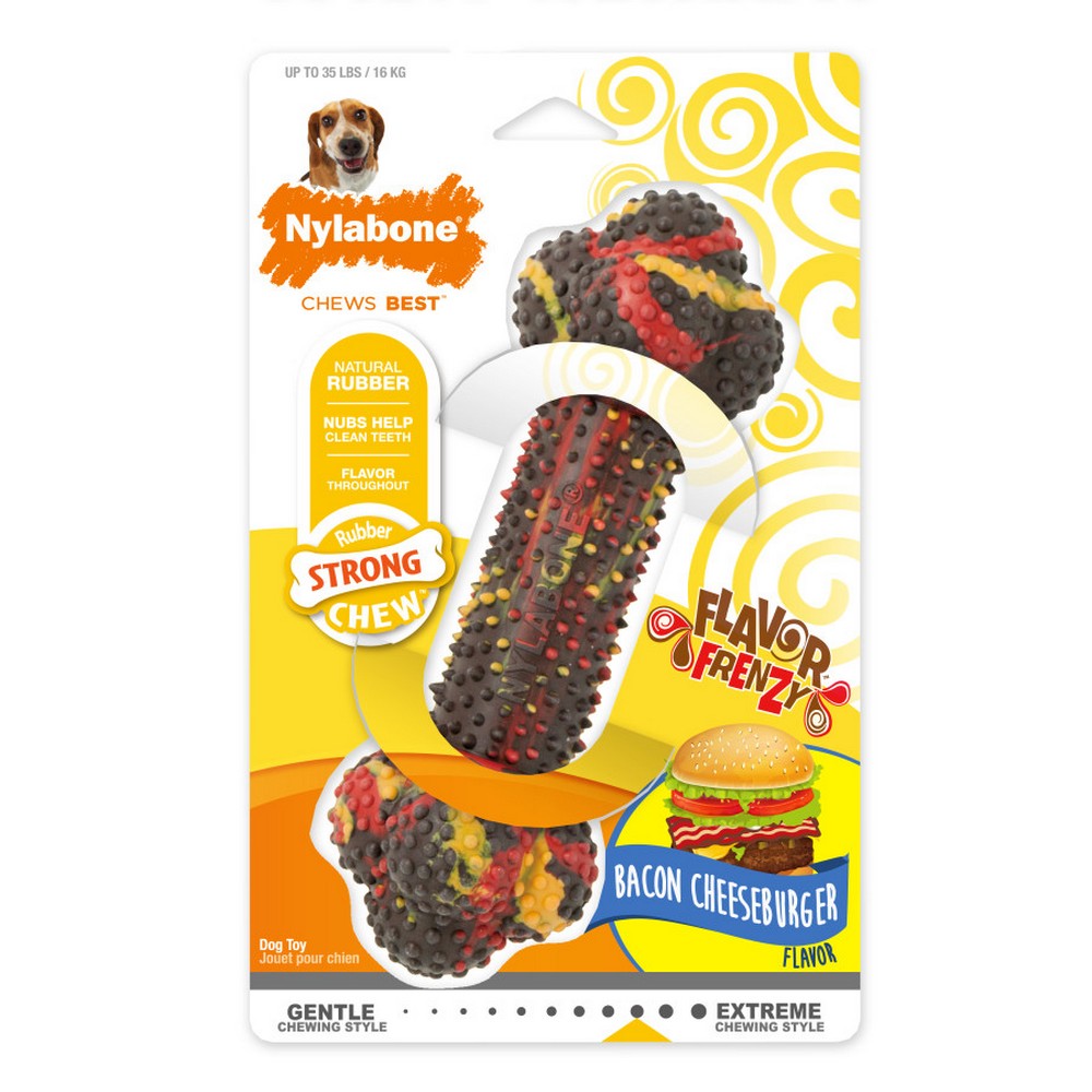 Nylabone Flavor Frenzy Strong Chew Dog Toy Bacon Cheeseburger,  Medium/Wolf - Up To 35 Lbs. (1 Count) by Nylabone