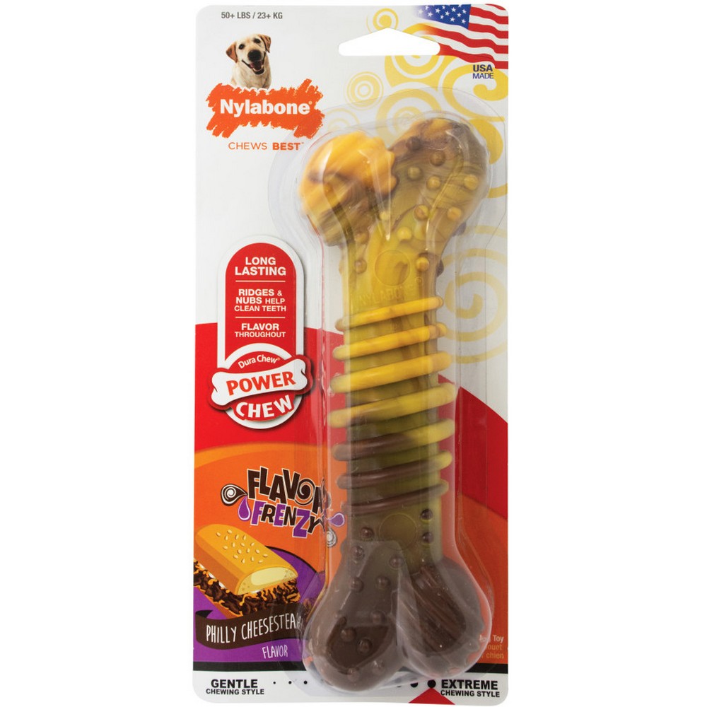 Nylabone Flavor Frenzy Power Chew Durable Dog Chew Toy Philly Cheesesteak,  ExtraLarge/Souper - 50+ Lbs. (1 Count) by Nylabone
