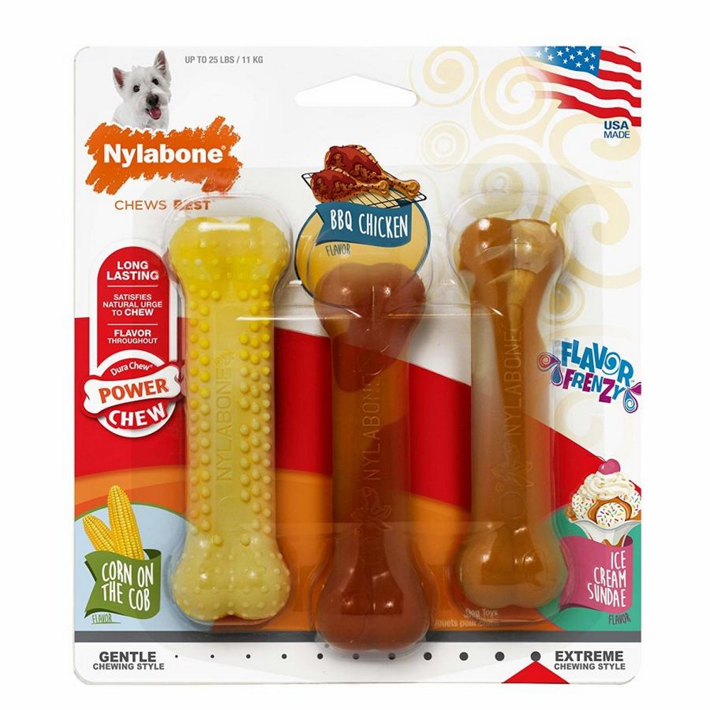 Nylabone Flavor Frenzy Power Chew Triple Pack Chicken,  SM/Regular - Up To 25 Ibs. (3 Count) by Nylabone