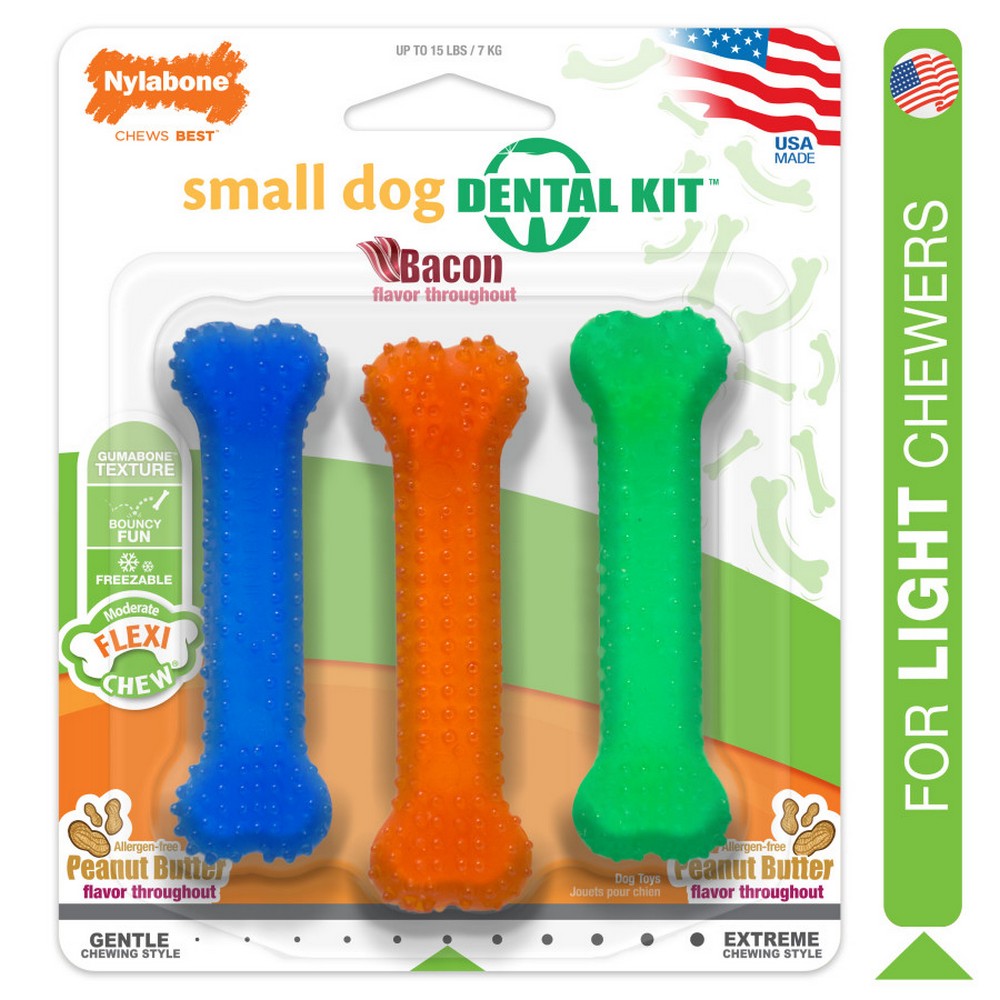 Nylabone FlexiChew Dog Dental Pack 1 Each, Extra Small / Petite, Up To 15 Lbs, Peanut Butter And Bacon by Nylabone