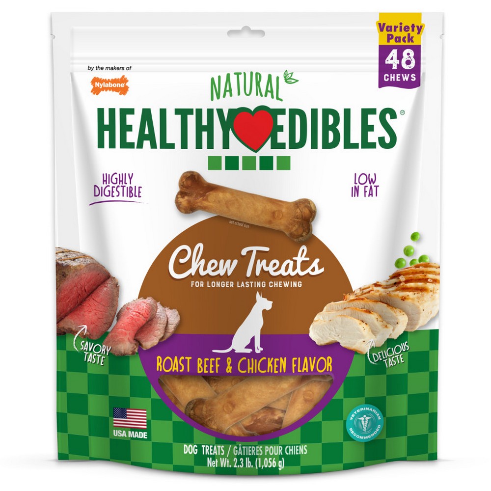 Nylabone Healthy Edibles All-Natural Long Lasting Roast Beef and Chicken Dog Chew Treats Roast Beef & Chicken,  ExtraSmall/Petite - Up To 15 Lbs. (48 Count) by Nylabone