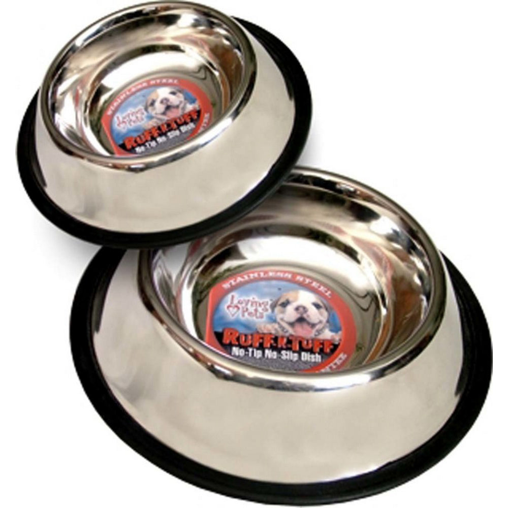 Loving Pets, Loving Pets Traditional No-Tip Stainless Steel Dog Bowl, Silver,  96 Ounces