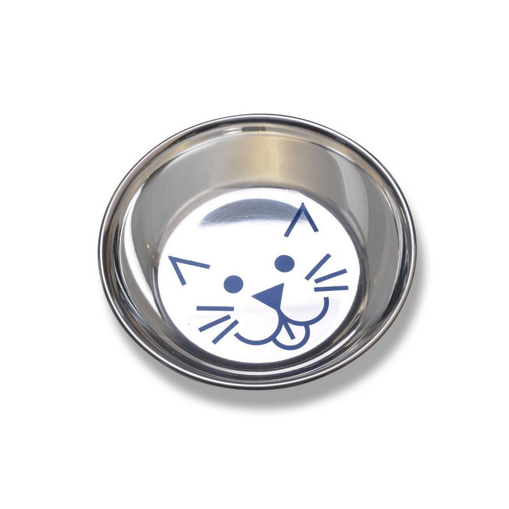 Van Ness Plastics, Decorated Stainless Steel Saucer Cat Dish, 8 Oz