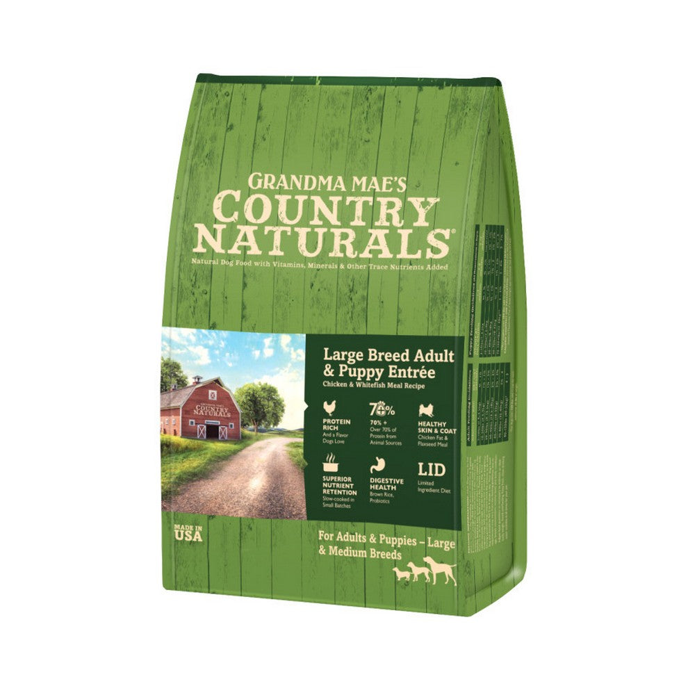 Grandma Mae's Country Naturals, Grandma Mae's Country Naturals Large Breed Adult & Puppy Entrée Dry Dog Food, Chicken & Rice,  32 Lbs