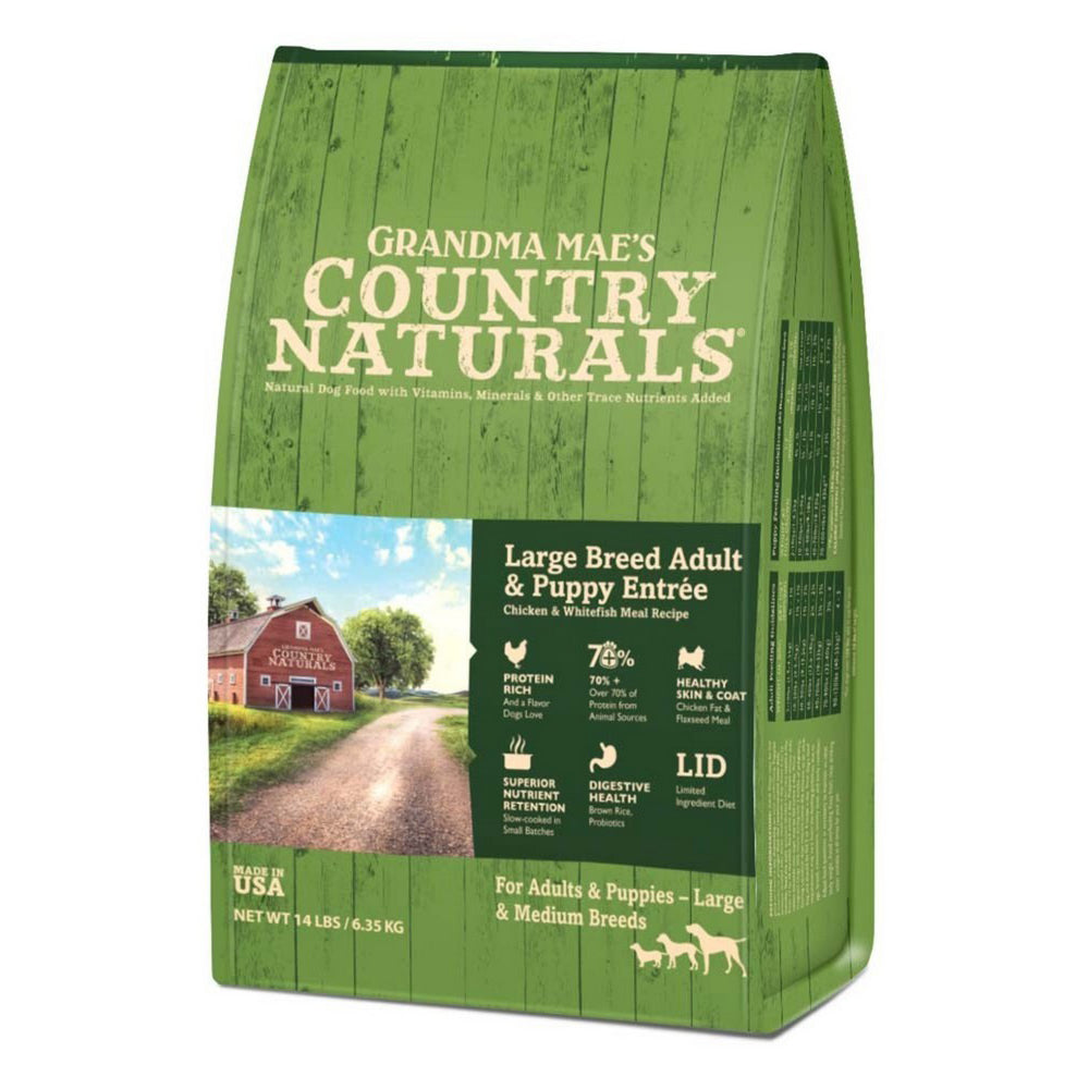 Grandma Mae's Country Naturals, Grandma Mae's Country Naturals Large Breed Adult & Puppy Entrée Dry Dog Food, Chicken & Rice,  14 Lbs