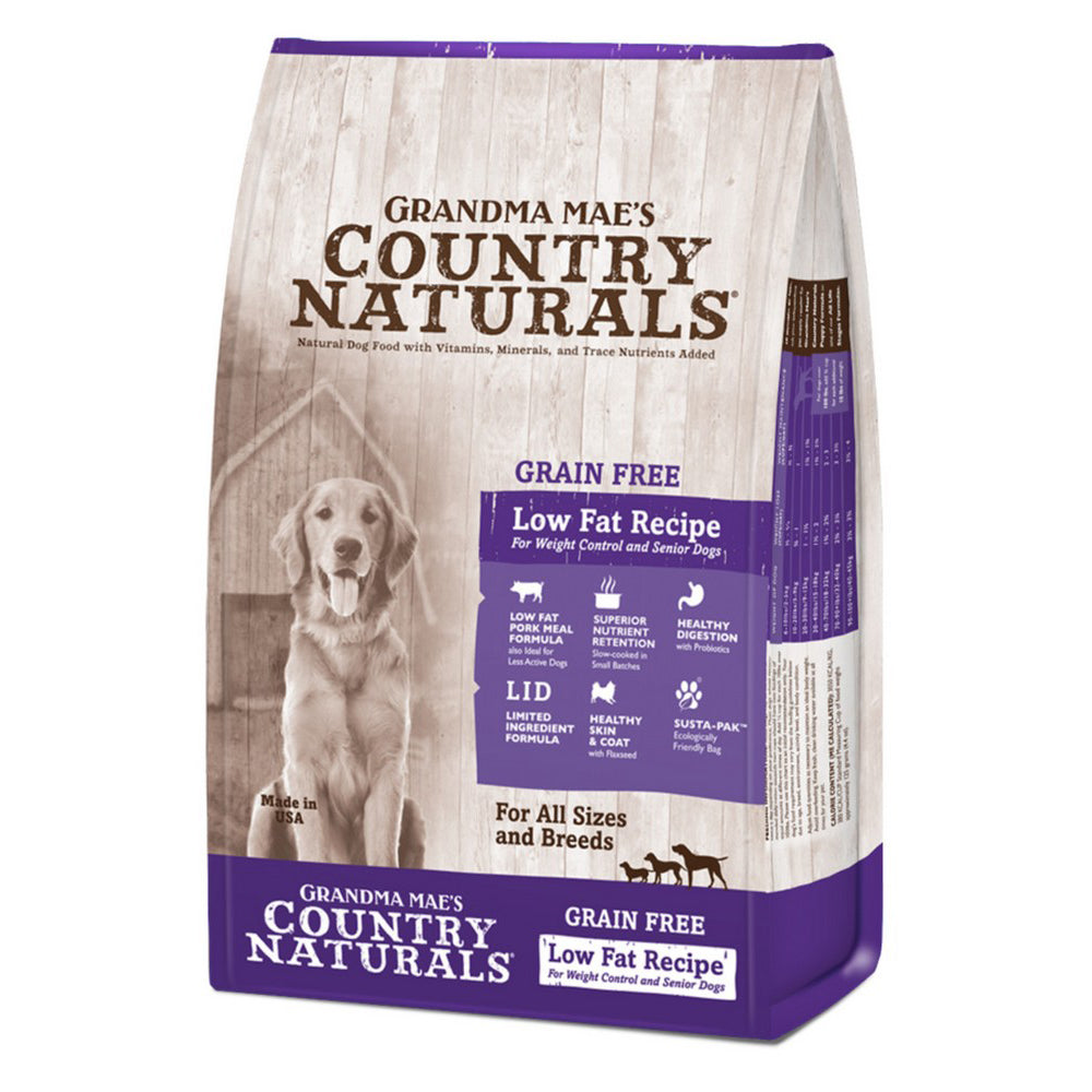 Grandma Mae's Country Naturals, Grain Free Low Fat Recipe For Weight Control And Seniors Dry Dog Food Pork, 23 Lbs