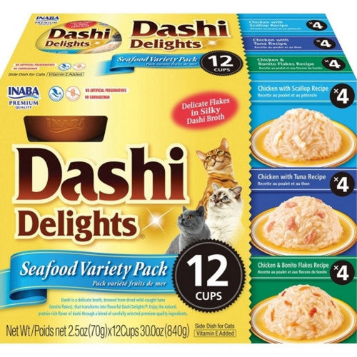 Inaba Dashi Delights Flakes In Broth Variety Pack 30 Oz / 12 Pack, Seafood by Dashi Delight