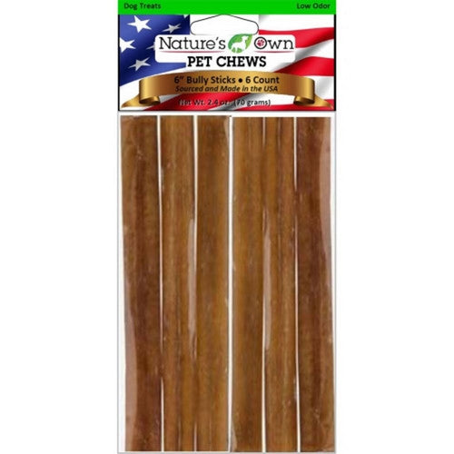 Nature's Own, Nature'S Own Usa Low Odor Bully Sticks, 6 IN-6 Pack,Beef