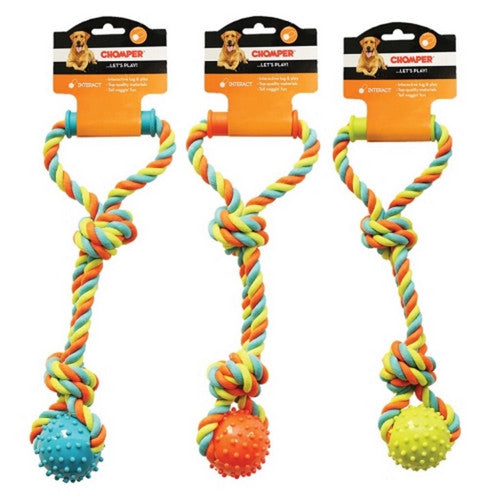 Boss Pet, Chomper Rope Tugger Toy W/Spike Ball, 15 Inches, Assorted