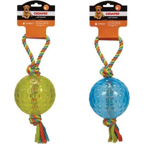 Boss Pet, Chomper Rope Tug Toy W/Tpr Ball, 13 Inches, Assorted