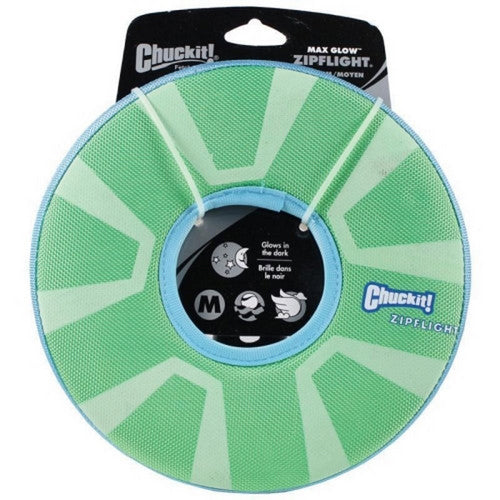JW, Chuckit! Max Glow Zipflight, Medium,Green/White