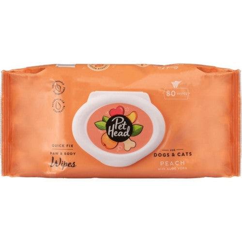 Pet Head Quick Fix 2 In 1 Wipes 80 Pack,Peach by Halti
