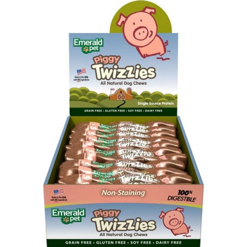Emerald Pet, Emerald Pet Twizzies Grain Free Dog Chews, 6 IN-30 PC,Piggy