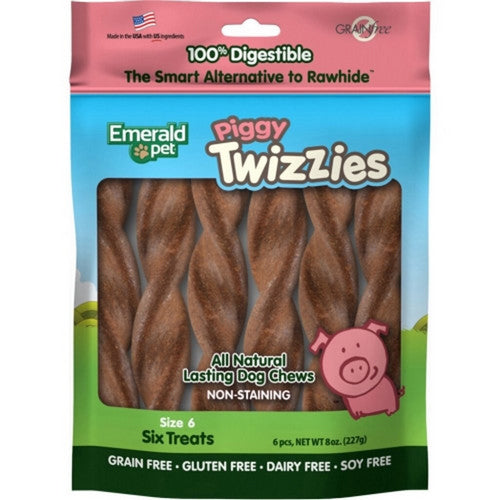 Emerald Pet, Emerald Pet Twizzies Grain Free Chews, 6 Inches, Piggy