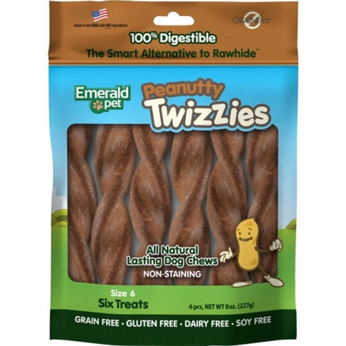 Emerald Pet, Emerald Pet Twizzies Grain Free Chews, 6 Inches, Peanutty