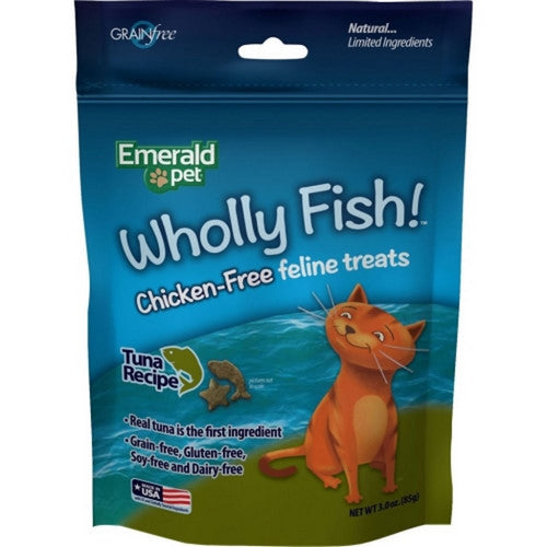 Emerald Pet, Wholly Fish! Chicken / Free Feline Treats, 3 Oz, Tuna