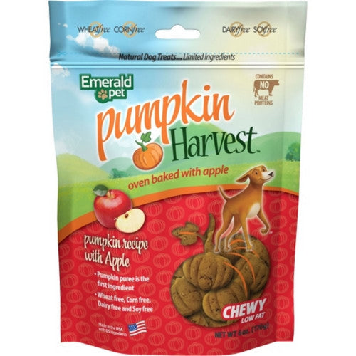 Emerald Pet, Pumpkin Harvest Chewy Dog Treats, 6 Oz, Pumpkin/Apple