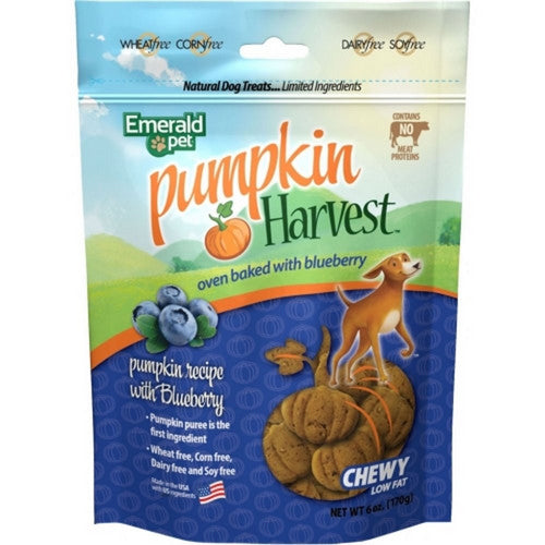 Emerald Pet, Pumpkin Harvest Chewy Dog Treats, 6 Oz, Pumpkin/Blueber
