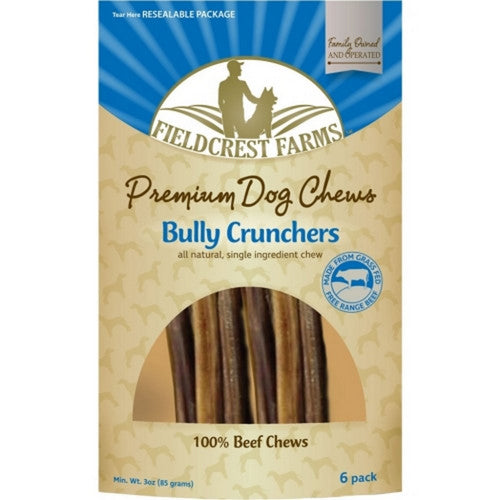 Pup Ice, Fieldcrest Farms Bully Crunchers Beef Chews, 6 IN-6 Pack,Beef