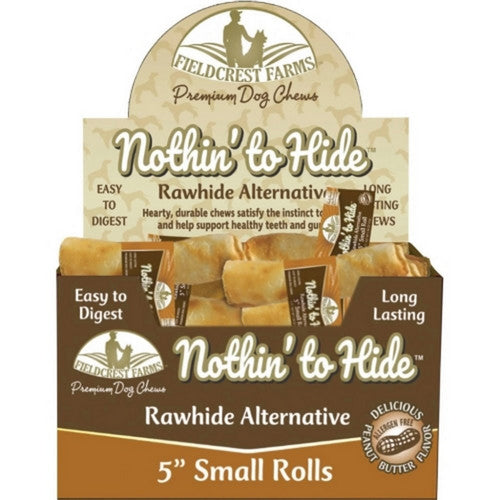 Pup Ice, Nothin' To Hide Rawhide Alternative Rolls, 5 Inches, Peanut Butter (Case Of 24)