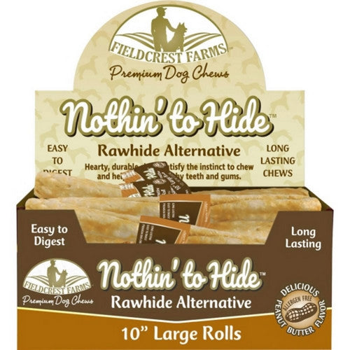 Pup Ice, Nothin' To Hide Rawhide Alternative Rolls, 10 Inches, Peanut Butter (Case Of 24)
