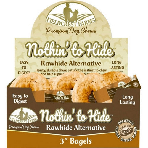 Pup Ice, Nothin' To Hide Rawhide Alternative Bagels, 3 Inches, Peanut Butter (Case Of 24)