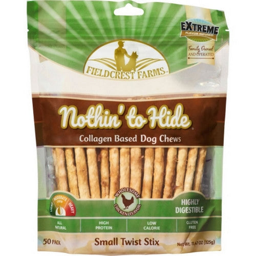 Pup Ice, Nothin' To Hide Rawhide Alternative Twist Stix, 50 Pack,Chicken